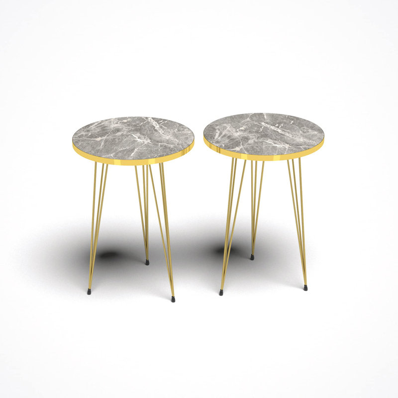 End Table Set, Grey, Gold