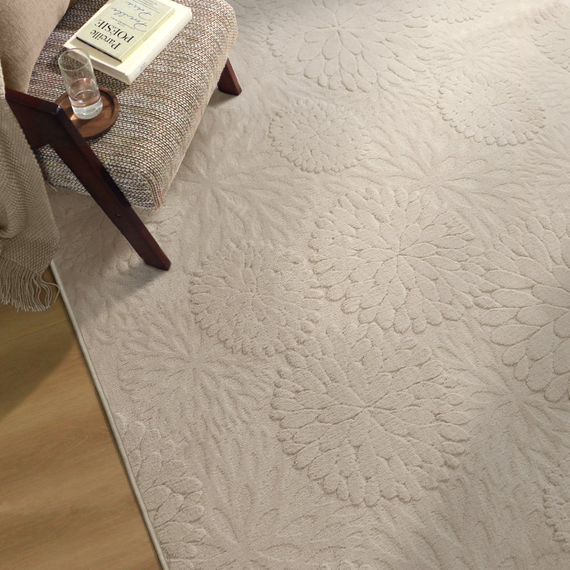 Liverpool Solid Floral High Low Pile Soft Plush Textured Washable Non-Slip Beige Indoor Area Rug, Beige, Rectangle 8' x 10'