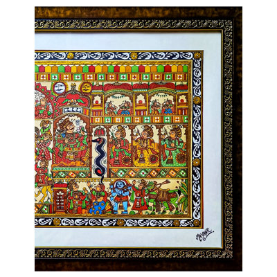 Phad: Rajasthan | Acrylique sur toile | Avec cadre | Par Mayank