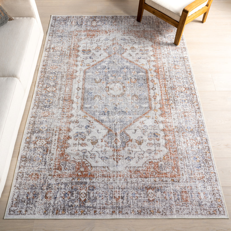 Tapis lavable à la machine Bungalow Rose Iana Medallion SplashGuard, Rectangle 9 pi 6 po x 13 pi 6 po