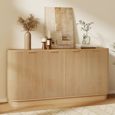 Lyra 63" Fluted Sideboard, 4-Door Credenza with Adjustable Shelves, Elegant Beige Sideboard & Buffet for Dining Room