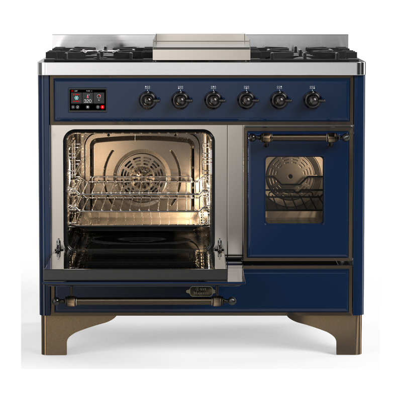 Majestic III Series 40 Inch Dual Fuel Range with 6 Sealed Burners, Griddle, in Mightnight Blue (Natural Gas, Chrome Trim)