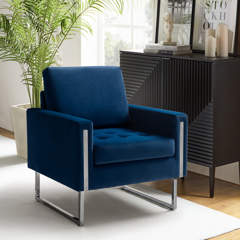 Charo 31.5" W Tufted Velvet Club Chair, Navy Velvet