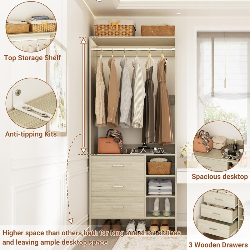 29.5 '' W Closet System with Drawers, White Oak
