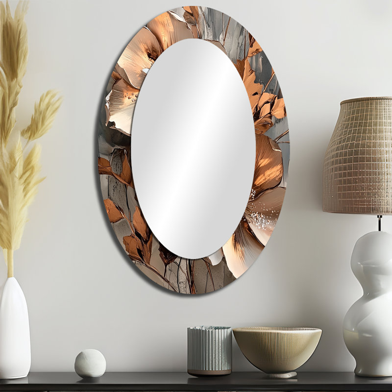 Miroir mural moderne ovale en cuivre métallique et chrome I, 36 po x 24 po