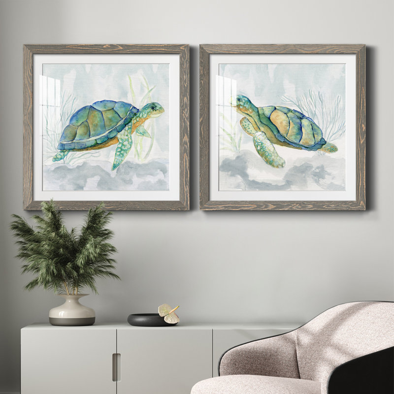 «Riding the Current I», ensemble de 2 peintures, Cadre en papier gris, H 24 po x l 48 po x P 1 po