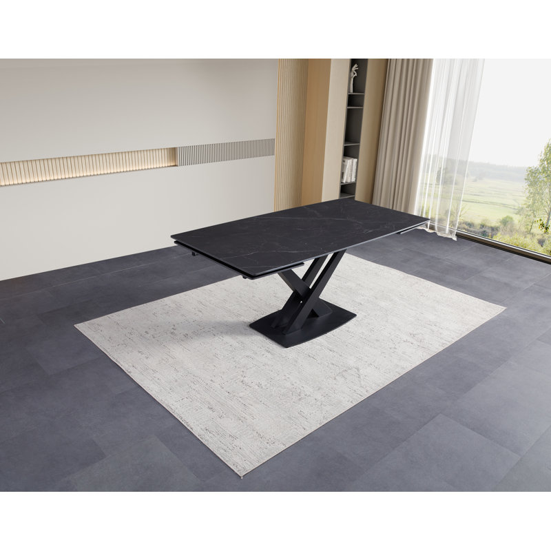 Auttumn Extendable Metal Base Dining Table, Charcoal
