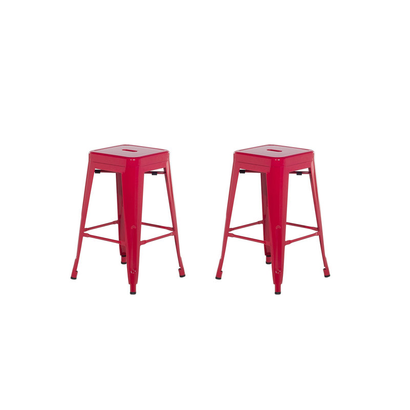 Counter Stool with Metal Frame, Red, Counter Stool (24" Seat Height)
