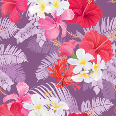 Saltillo Hibiscus And Plumeria - Wrapped Canvas Print