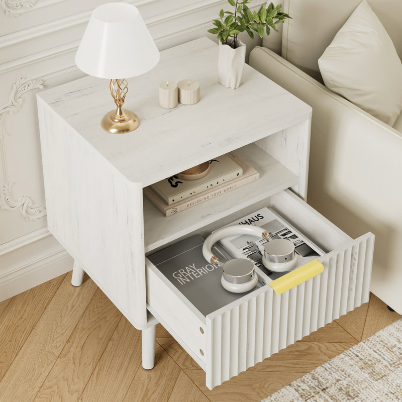 Ensemble de 2 tables de chevet cannelées, avec profil incurvé, table de bout avec rangement, table de chevet pour chambre à coucher, salon