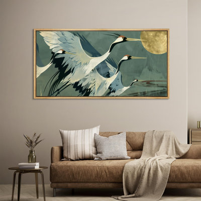 «Crane Heron Bird Elegant Cranes in Flight Birds», reproduction d'art moderne sur toile extra large