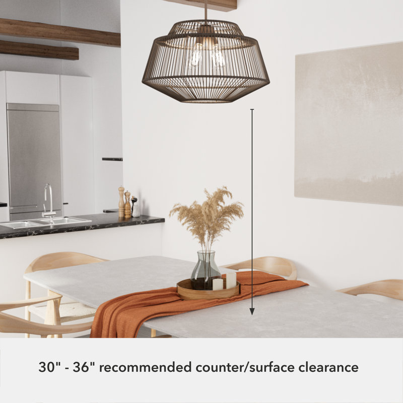 Sable Rattan Geometric Pendant Light with Aluminum Frame