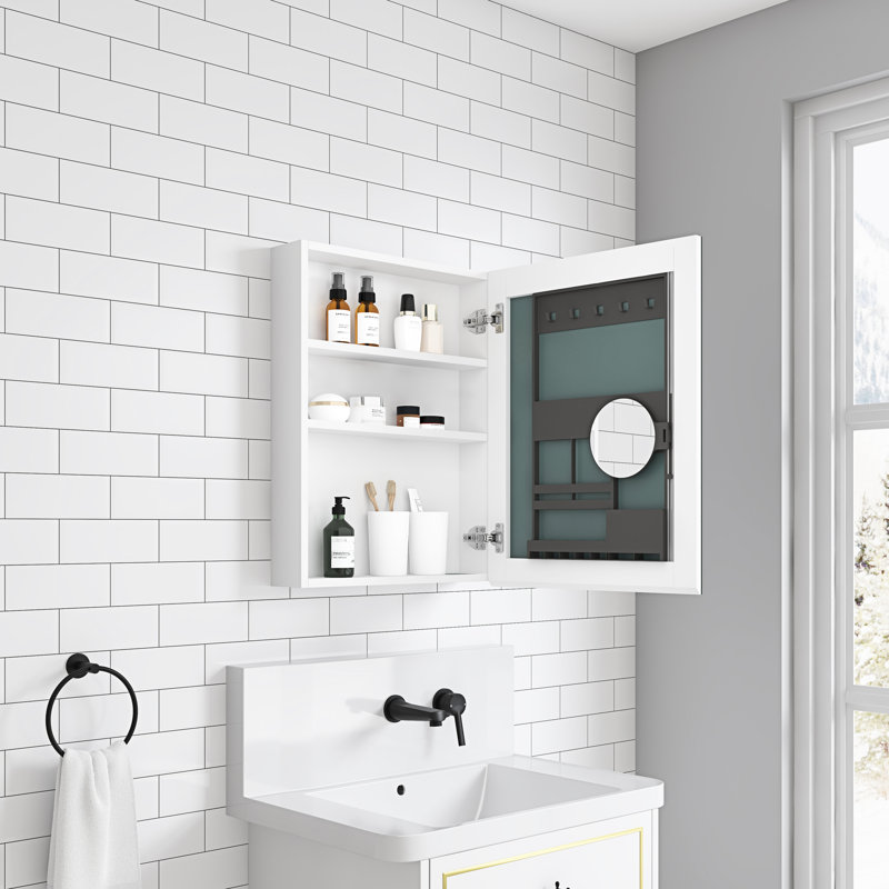 20''X26'' Bathroom Medicine Cabinets - Wooden Door. Wall Mount Options. White. Various Storage Compartments. Elegant Look. Easy To Assemble Cabinet Right Opening, White, Recessed Or Surface Mount,