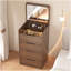 (48cm) (noyer) Bureau de coiffeuse 3 en 1 avec miroir Plip, petit ensemble de coiffeuse avec bureau en verre visible, coiffeuse compacte à maquillage avec 3 tiroirs