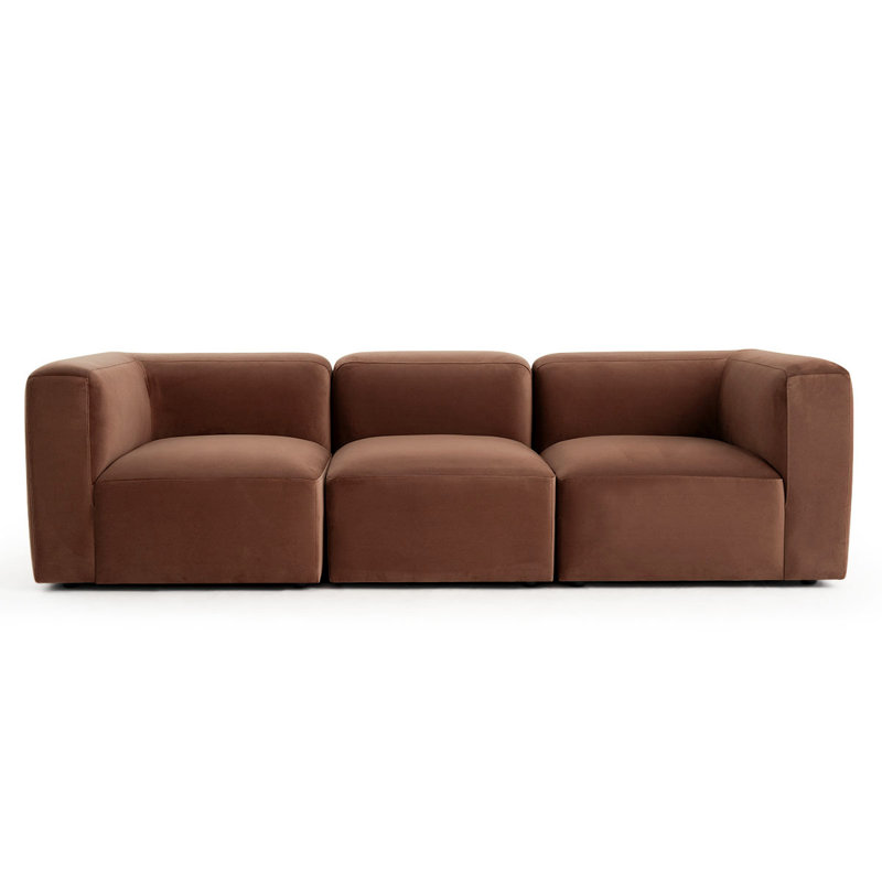 Canapé modulaire 3 places en velours modulaire Performance, siège profond 3 pièces, Sierra Reddish Brown Velvet