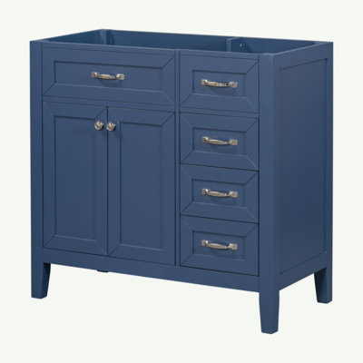 Meuble-lavabo 36 po sans lavabo, base d'armoire seulement, armoire de salle de bain avec tiroirs, structure solide et panneau de fibres à densité moyenne