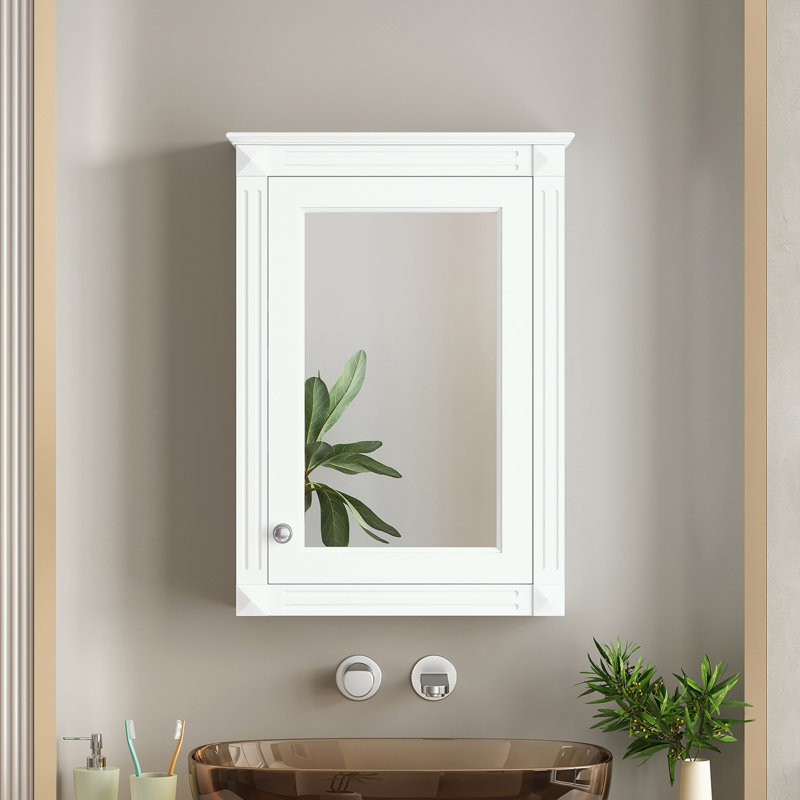 Armoire de rangement murale avec miroir et tablette réglable, Blanc
