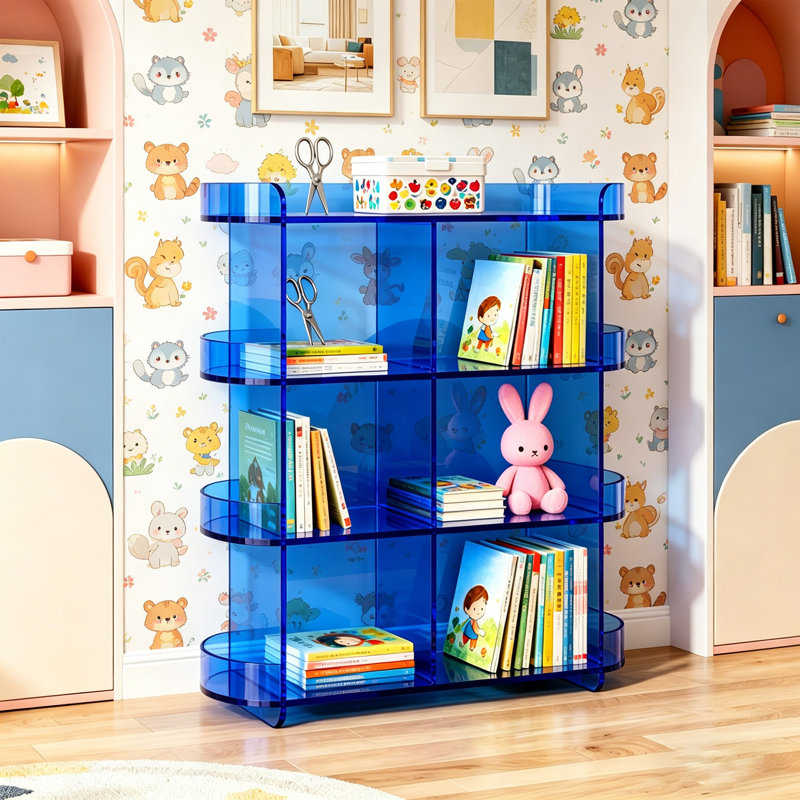 Bibliothèque moderne et multifonctionnelle en acrylique, (4 tablettes) H 37,4 po x l 35,43 po x P 11,81 po