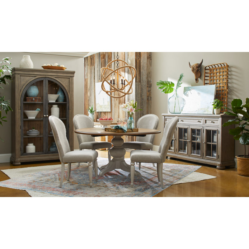Cottage Cream Upholstered Wood Side Chair Set