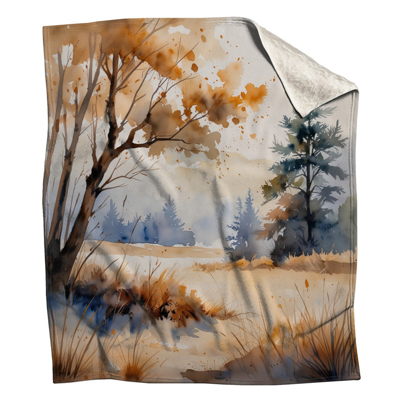 Couvertures aquarelle paysage d'automne, L 50 po x H 60 po