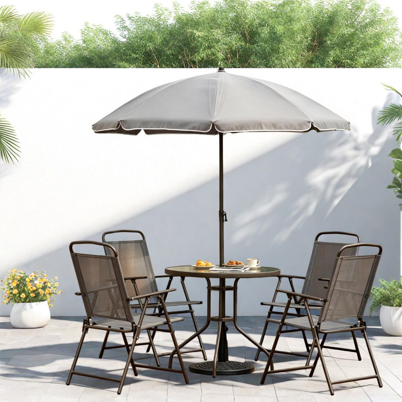 Ensembles de salle à manger de patio moderne, ensemble compact en verre et acier avec parasol