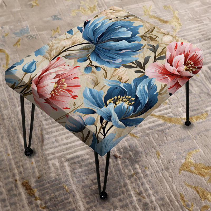 Repose-pieds rectangulaire bleu et rose Ikat