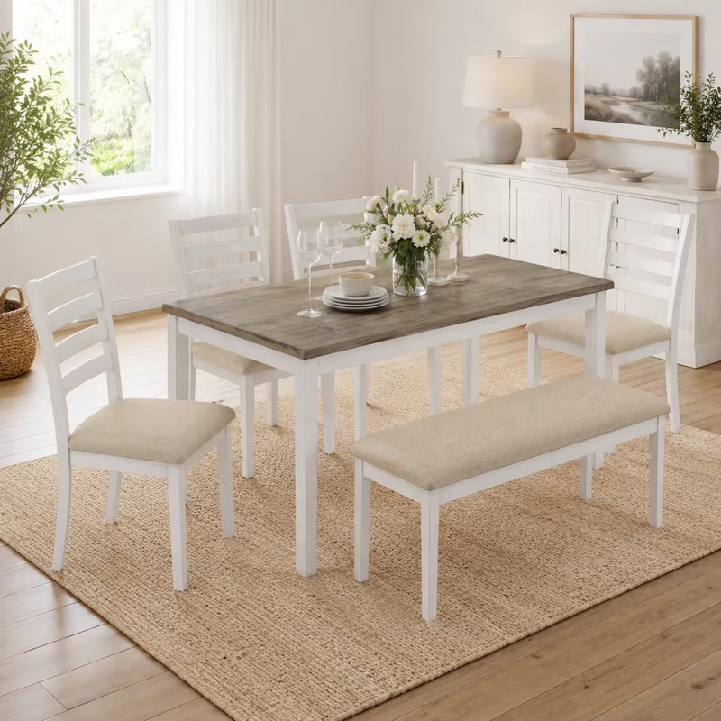Ensemble de table de salle à manger à quatre pieds en bois massif pour 6 personnes avec table 59 "et 4 chaises rembourrées