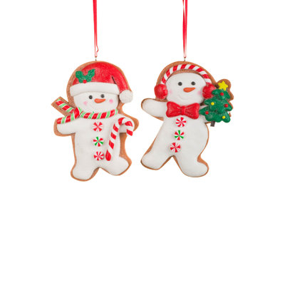 Ensemble de 4 décorations en forme de bonhomme de neige en argile blanche et rouge