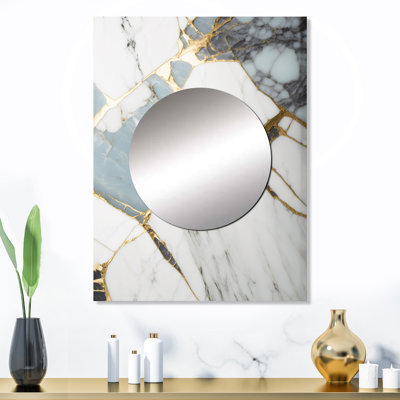 Miroir mural en marbre, mercure, géode abstraite dorée et blanche I