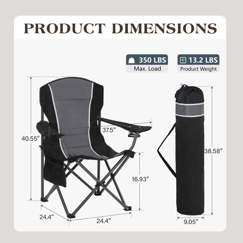 Chaise de camping pliante en X surdimensionnée Clarena, Gris / Noir, Ensemble de 1