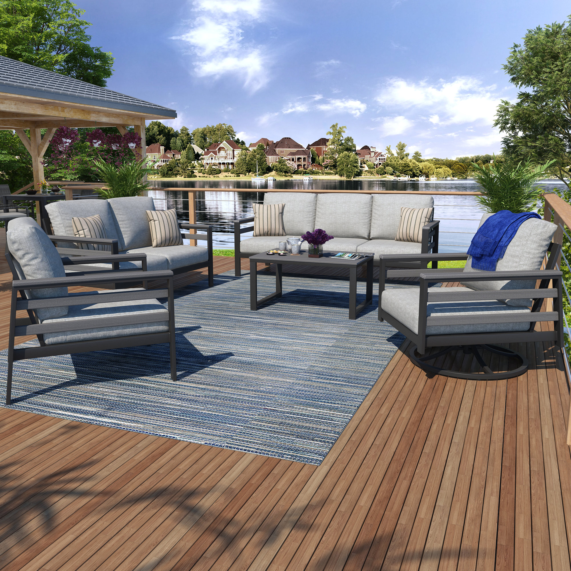 Townsend 5 - Piece Sofa Seating Group with Sunbrella® Cushions, Canvas Granite
