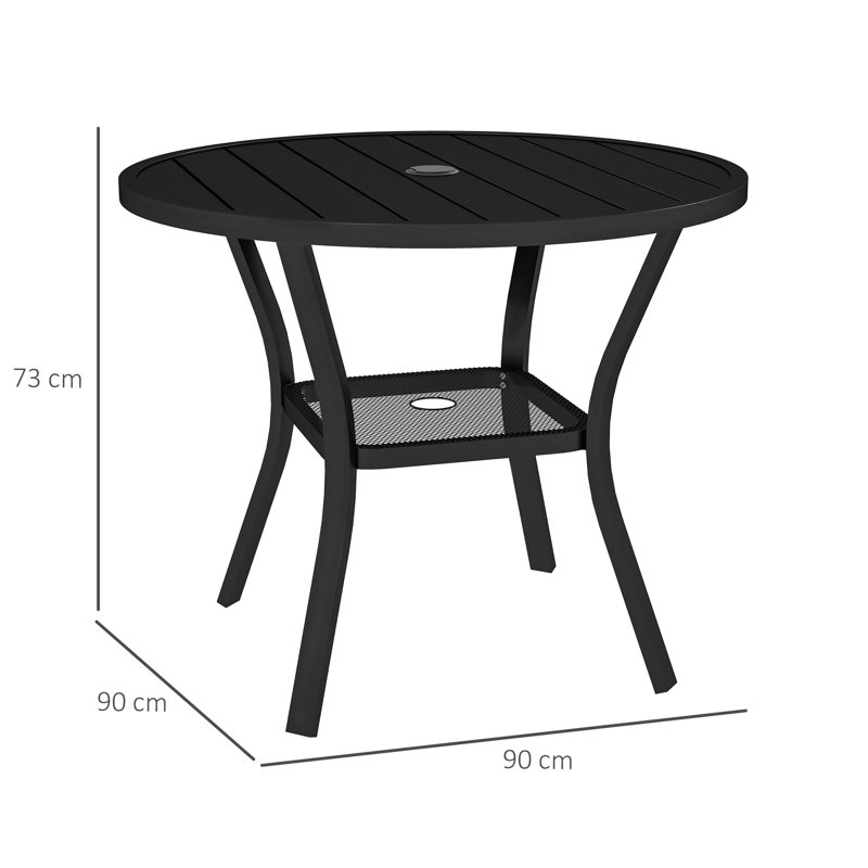 Outsunny 90 cm Garden Dining Table with 4-5 cm Parasol Hole, Round Black