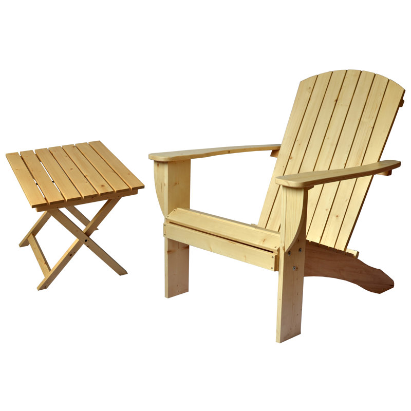 Pankow Cedar Outdoor Adirondack Chair With Table, Light Yellow