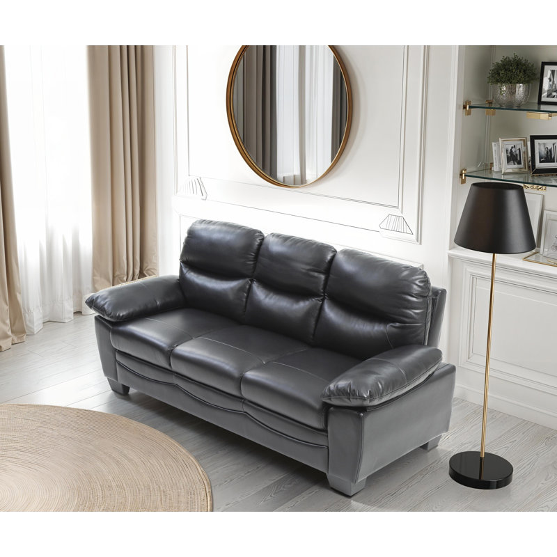 Zins Faux Leather Sofa, Black
