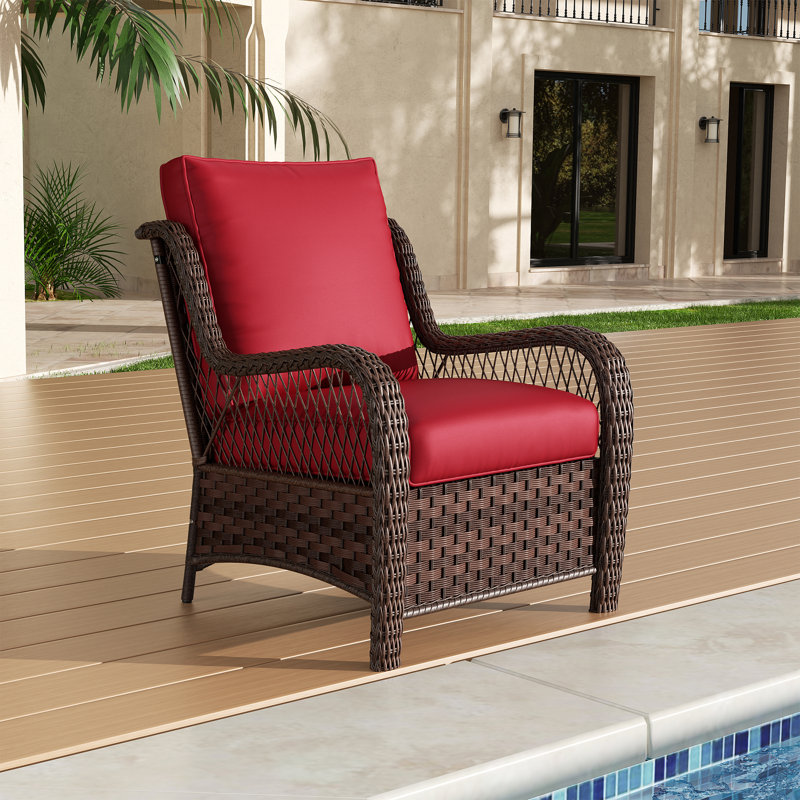 Fauteuil haut de gamme en rotin pour l'extérieur avec coussin, Rouge