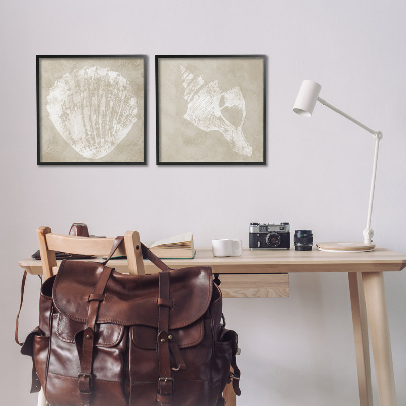  Rustic Abstract Seashells 2 PC Giclee Art Set by Carol Robinson, 17" H x 17" W, Midnight Black Framed Giclee