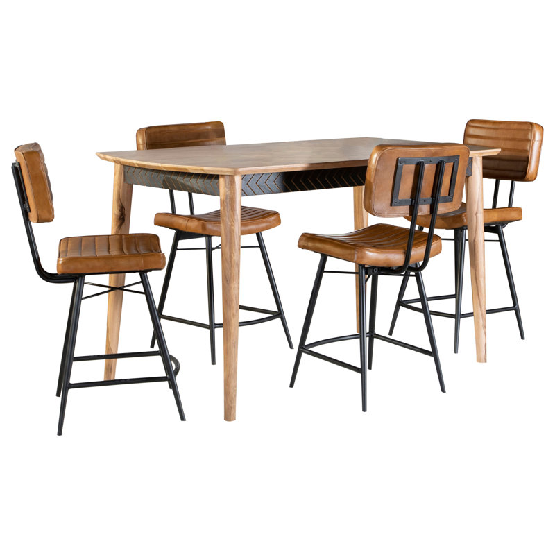 Lambright 5-piece Counter Dining Set Sheesham and Camel, Camel, 5 Pieces: Table, 4 Chairs