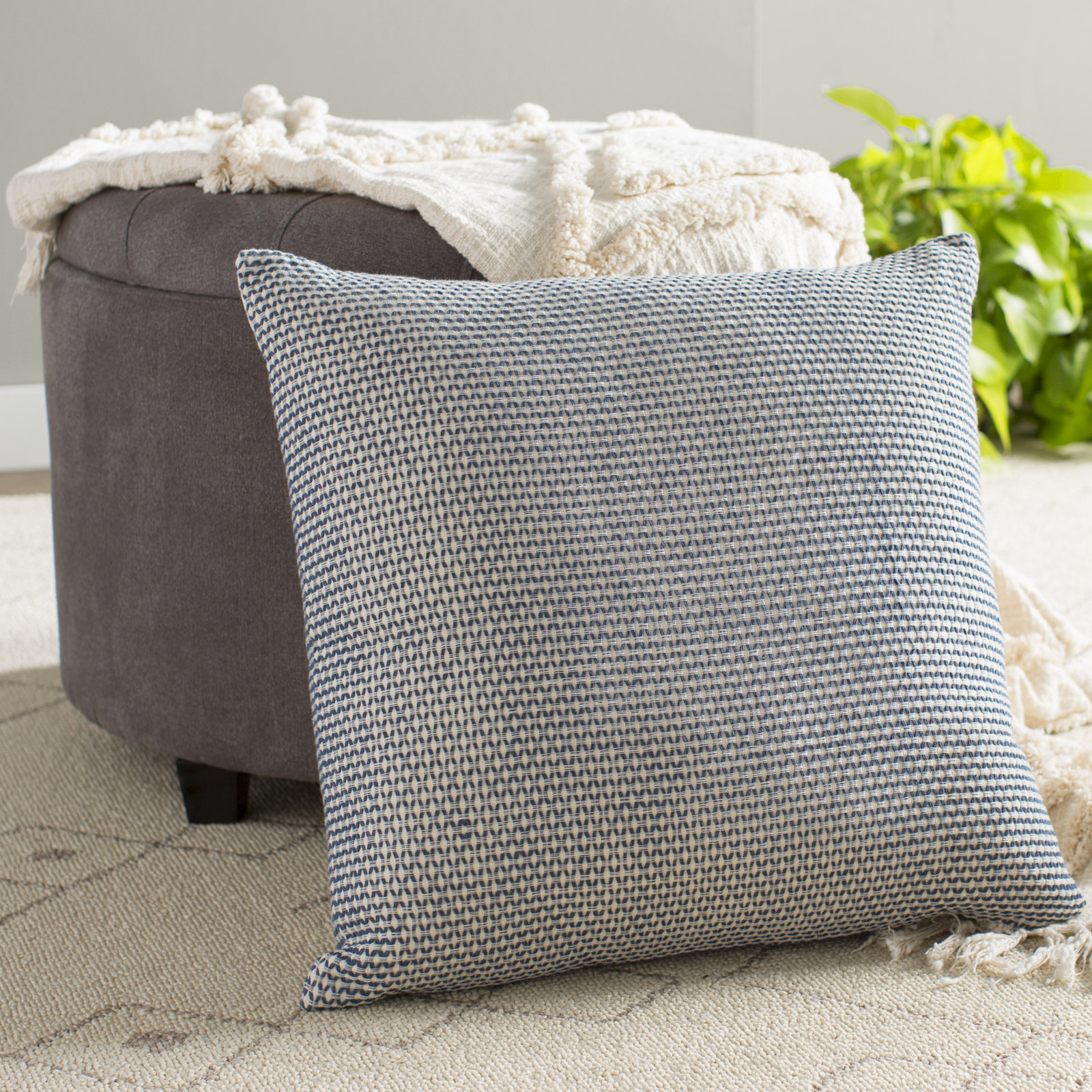 Tiana Geometric Cotton Throw Pillow, Indigo