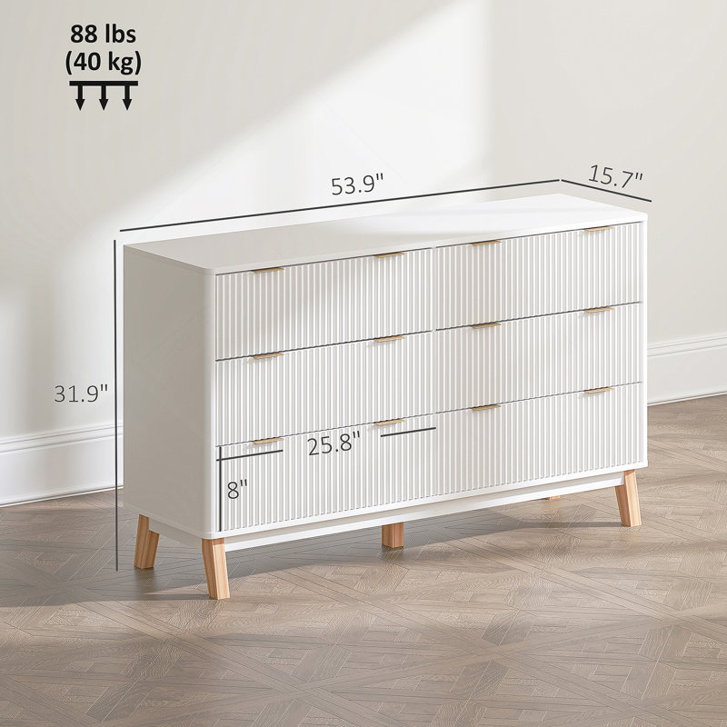Dresser With 6 Drawers For Home, Blanc