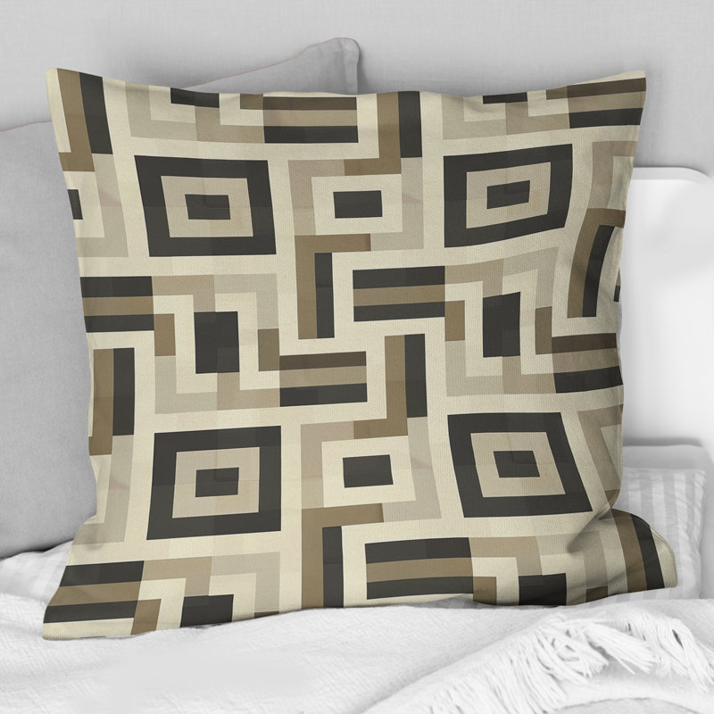 Coussin Beige gris Midcentury Maze I - Midcentury, H 18 po x l 18 po
