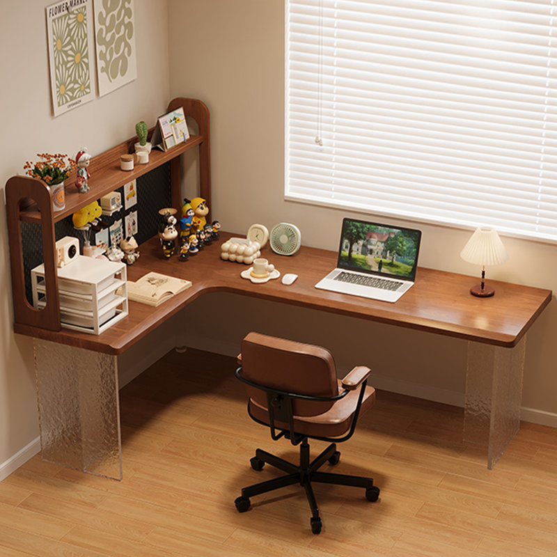 Bureau noyer + bois massif en forme de L noir + fer + bureau en acrylique, H 61,02 po x l 70,87 po x P 47,24 po
