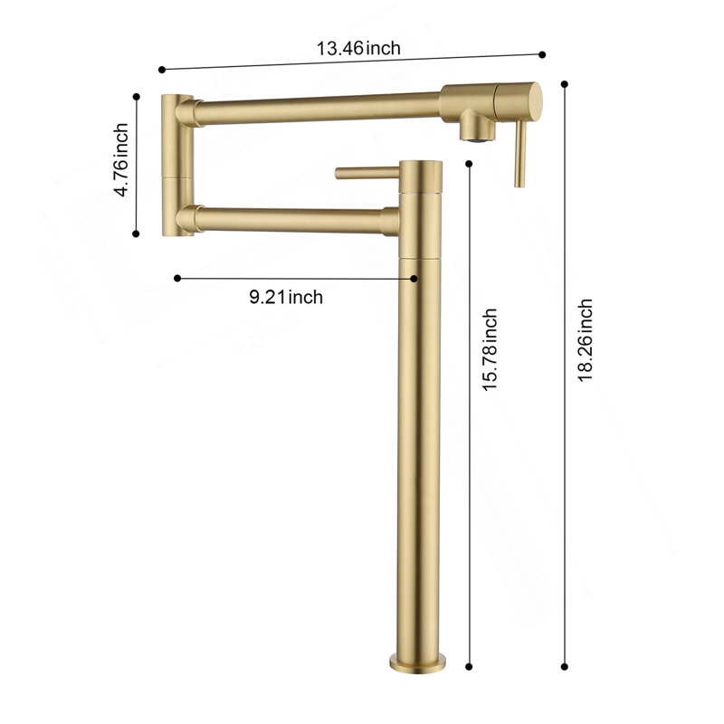 Robinet remplisseur de pot avec tige d'extension, Or brossé