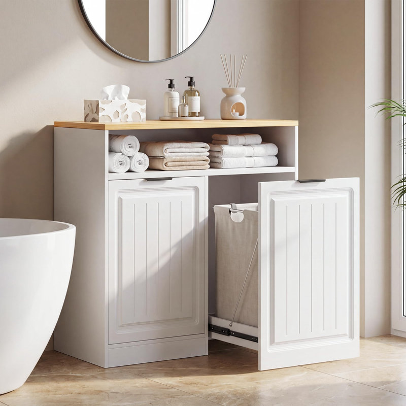 Meuble-poubelle coulissant pour poubelle de 49 litres avec rangement, blanc