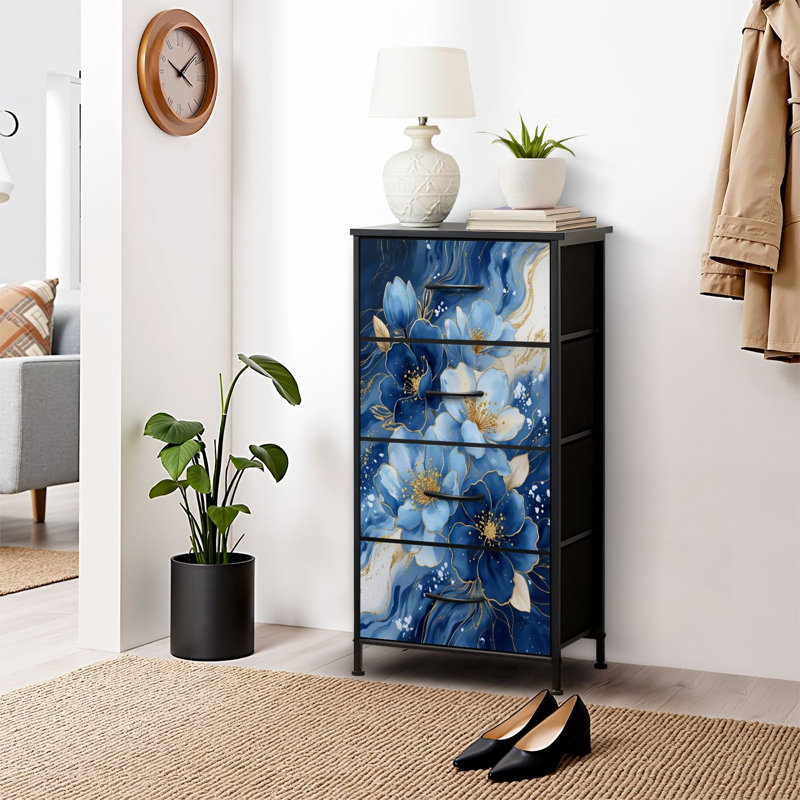 4 Drawer Dresser for Bedroom, Narrow Chest of Drawers, Wooden Top and Study Iron Frame 18"x37.5"-(WxH)