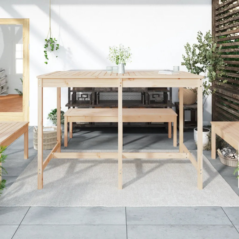 Vandever Rectangular Pine Outdoor Dining Table , cm W cm D, 110cm H x 159.5cm W x 82.5cm D, Natural Pine