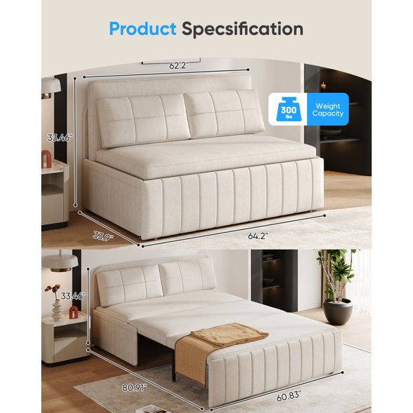 Latitude Run® Queen Pull Out Sofa Bed, 3 In 1 Convertible Sleeper Sofa ...