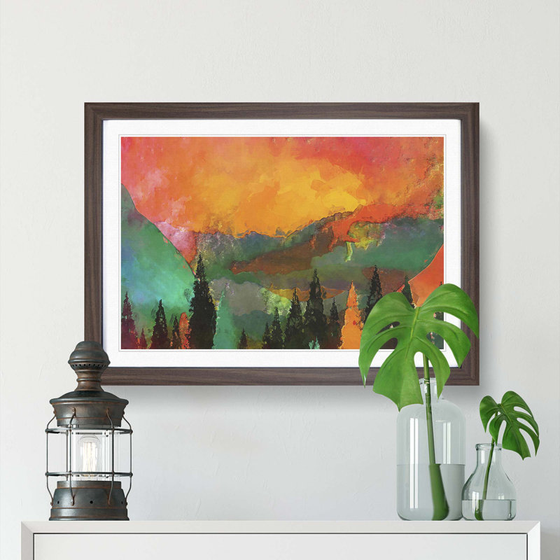 Trees at the Foot of a Setting Sun in Abstract - Framed Print, Walnut, 35cm H x 50cm W x 2cm D