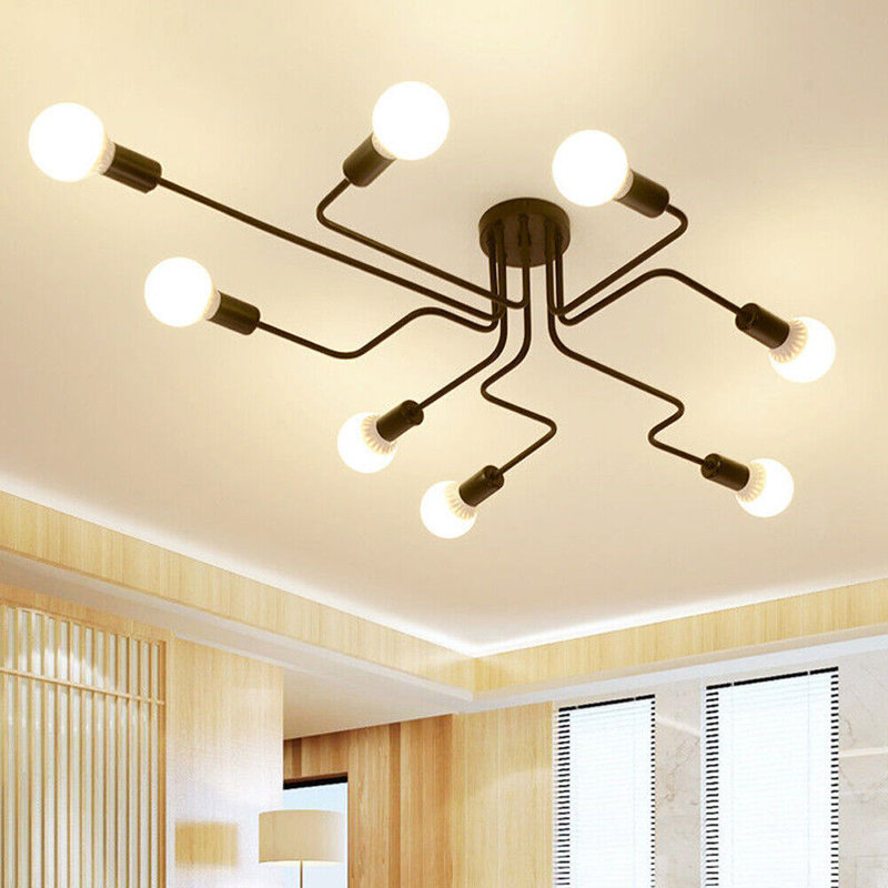 Plafonnier industriel semi-encastré Steampunk 8 têtes