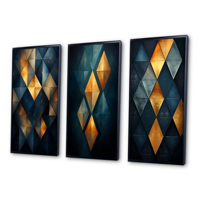 «Golden Diamond Rising On Retro Blue», 3 pièces sur toile