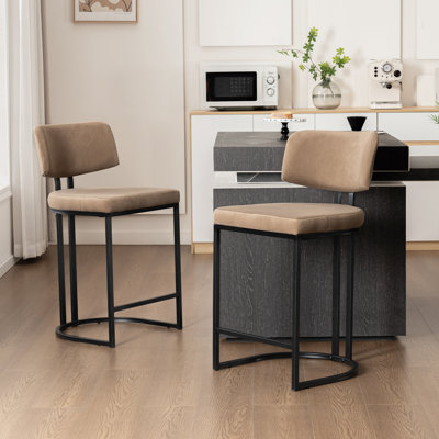 Tabourets de bar modernes de 26 pouces, tabourets à hauteur de comptoir en velours avec repose-pieds en métal noir pour îlot de cuisine et comptoir, conception adaptée aux animaux de compagnie